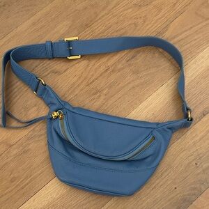 HOBO Blue Leather Crossbody Belt Bag with Gold Accents
